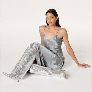 NIB The Drop Womens 9 Jolene Fold Over Tall Boot Silver Crackle Disco Party